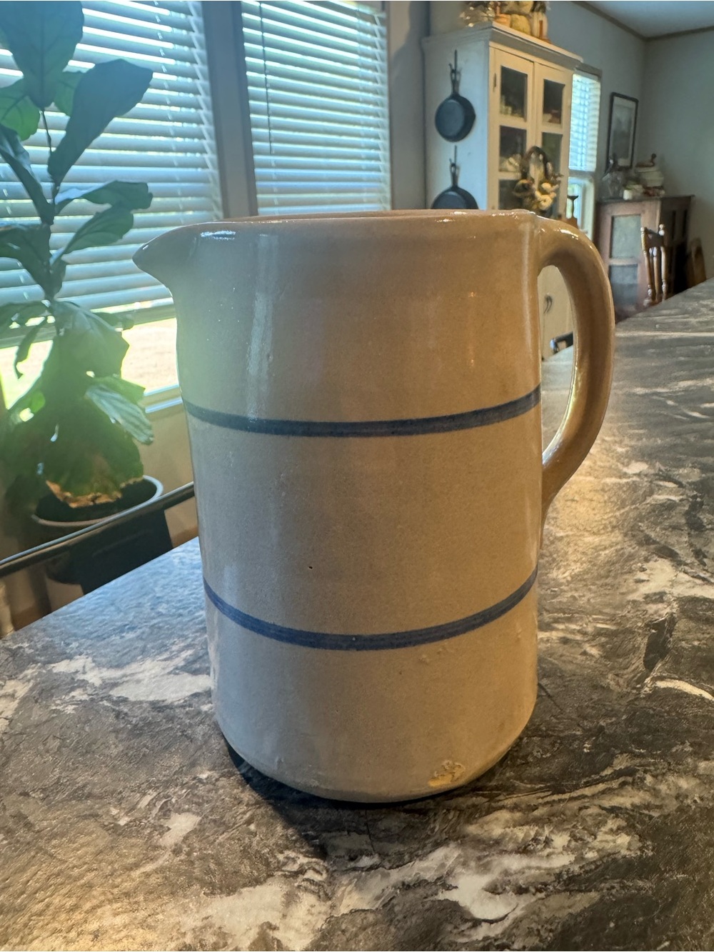 Antique Salt Glazed Blue Stripe Pitcher